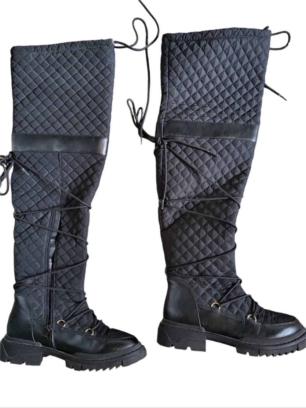 JustFab Black Quilted Lace-Up Over-the-Knee Boots